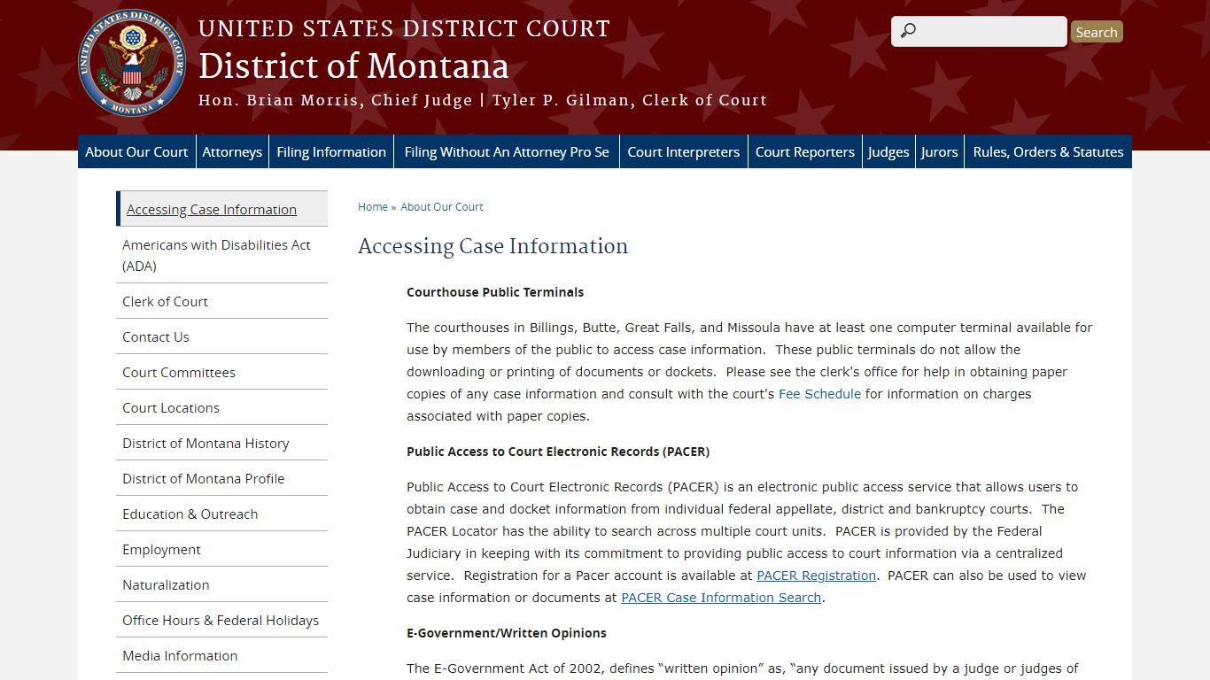 Accessing Case Information | District of Montana | United States ...